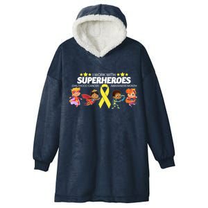 I Work With Superheroes Childhood Cancer Awareness Hooded Wearable Blanket