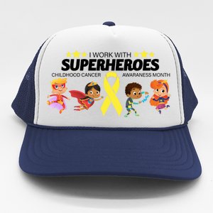 I Work With Superheroes Childhood Cancer Awareness Trucker Hat