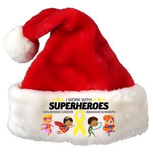 I Work With Superheroes Childhood Cancer Awareness Premium Christmas Santa Hat