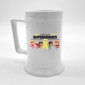 I Work With Superheroes Childhood Cancer Awareness Beer Stein