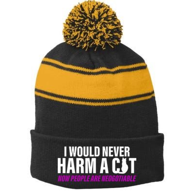 I Would Never Harm A Cat Now People Are Negotiable Stripe Pom Pom Beanie