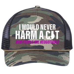 I Would Never Harm A Cat Now People Are Negotiable Retro Rope Trucker Hat Cap