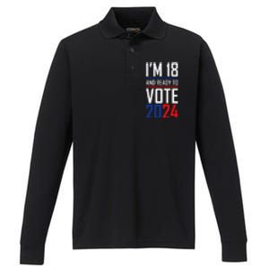 IM 18 And Ready To Vote 2024 Performance Long Sleeve Polo