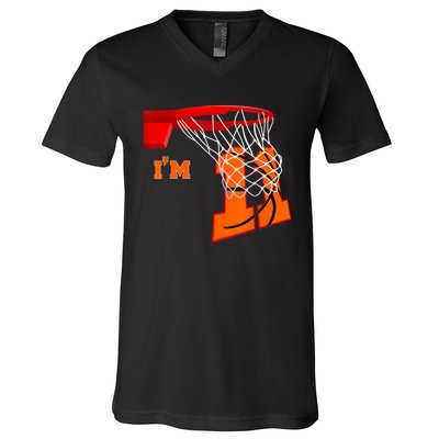 I'm 11 Basketball Birthday Boy And Girl 11 Year Old Birthday V-Neck T-Shirt