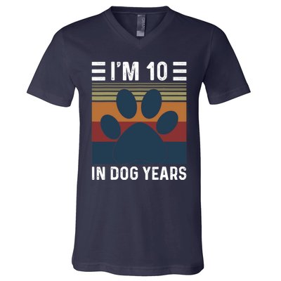 I'm 10 In Dog Years 70th Birthday Vintage Funny 70 Year Old V-Neck T-Shirt