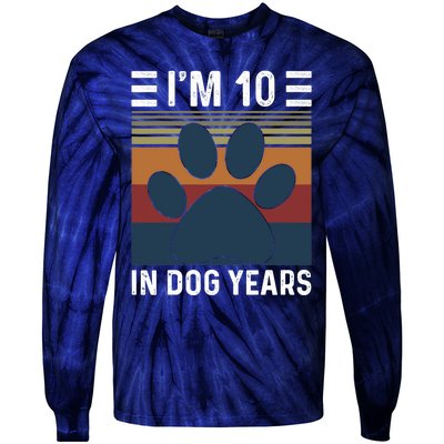 I'm 10 In Dog Years 70th Birthday Vintage Funny 70 Year Old Tie-Dye Long Sleeve Shirt