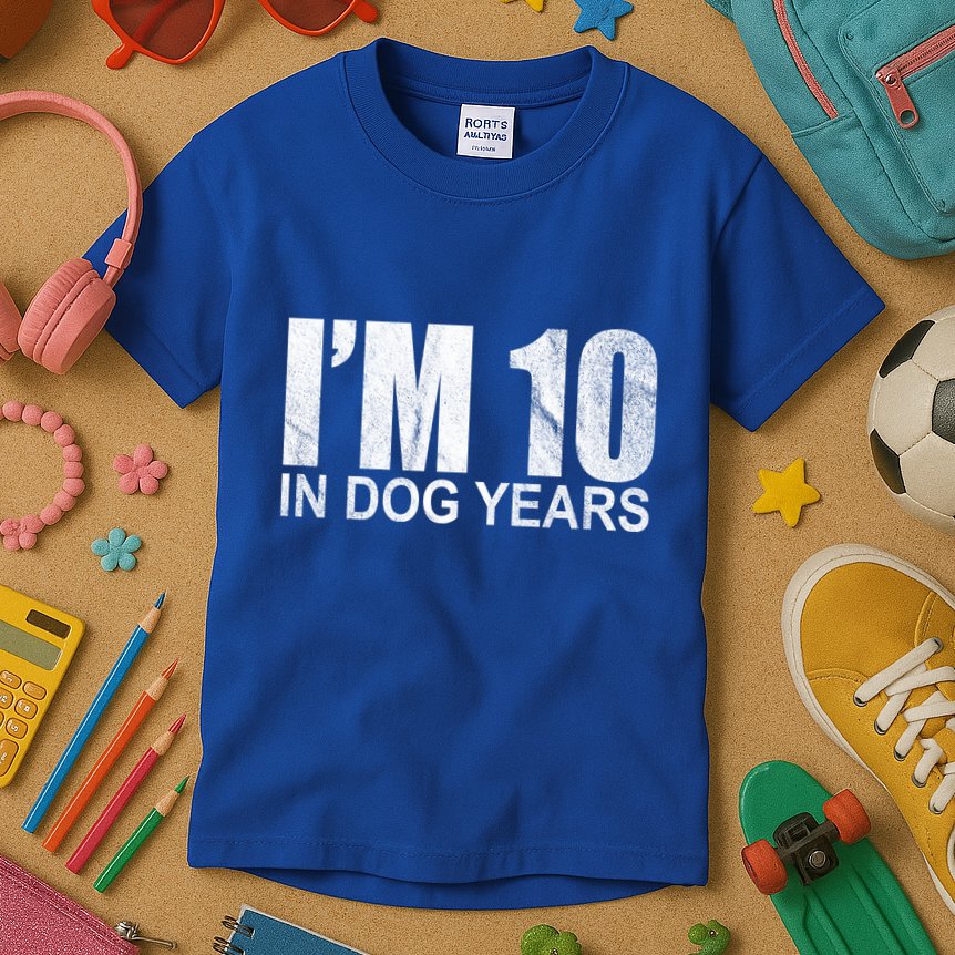 Im 10 In Dog Years Funny Birthday Kids T-Shirt