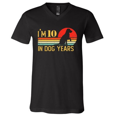 I'm 10 In Dog Years 70th Birthday Vintage Funny 70 Year Old V-Neck T-Shirt