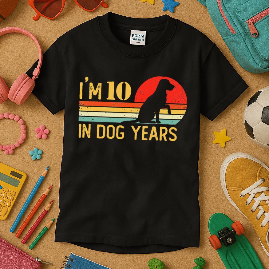 I'm 10 In Dog Years 70th Birthday Vintage Funny 70 Year Old Kids T-Shirt
