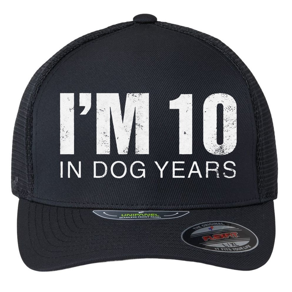 Im 10 In Dog Years Funny 70th Birthday Gift Flexfit Unipanel Trucker Cap
