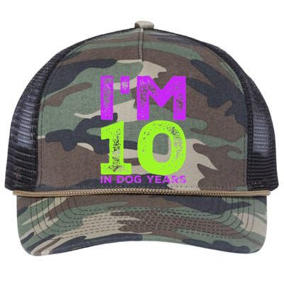 Im 10 In Dog Years. Funny 70th Birthday T Gift Retro Rope Trucker Hat Cap