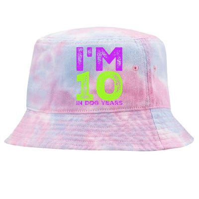 Im 10 In Dog Years. Funny 70th Birthday T Gift Tie-Dyed Bucket Hat