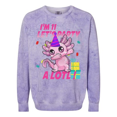 I'm 11 Let's Party A Lotl 11th Birthday Axolotl Lover Gift  Colorblast Crewneck Sweatshirt