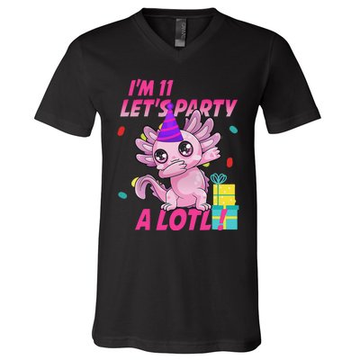 I'm 11 Let's Party A Lotl 11th Birthday Axolotl Lover Gift  V-Neck T-Shirt