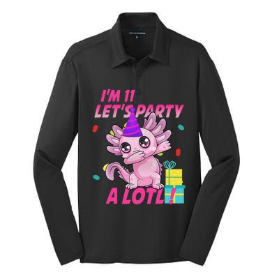 I'm 11 Let's Party A Lotl 11th Birthday Axolotl Lover Gift  Silk Touch Performance Long Sleeve Polo