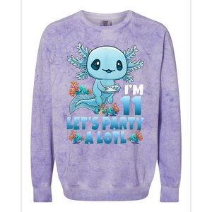 IM 11 LetS Party A Lotl 11th Birthday 11 Year Old Axolotl Colorblast Crewneck Sweatshirt