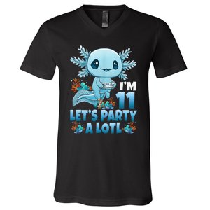 IM 11 LetS Party A Lotl 11th Birthday 11 Year Old Axolotl V-Neck T-Shirt