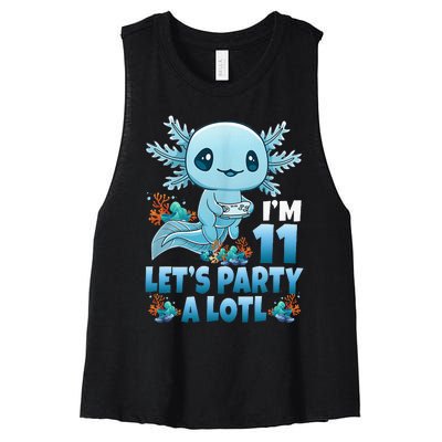 IM 11 LetS Party A Lotl 11th Birthday 11 Year Old Axolotl Women's Racerback Cropped Tank