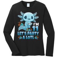 IM 11 LetS Party A Lotl 11th Birthday 11 Year Old Axolotl Ladies Long Sleeve Shirt