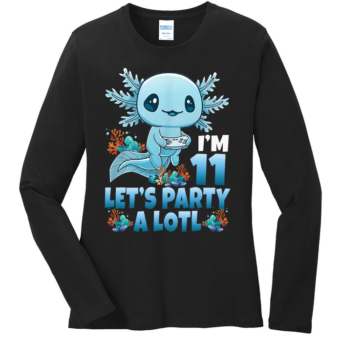 IM 11 LetS Party A Lotl 11th Birthday 11 Year Old Axolotl Ladies Long Sleeve Shirt