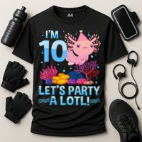 I'm 10 Let's Party A Lotl Axolotl 10 Year Old 10th Birthday Cooling Performance Crew T-Shirt