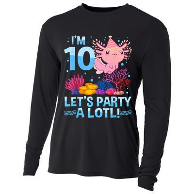 I'm 10 Let's Party A Lotl Axolotl 10 Year Old 10th Birthday Cooling Performance Long Sleeve Crew