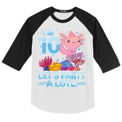 I'm 10 Let's Party A Lotl Axolotl 10 Year Old 10th Birthday Kids Colorblock Raglan Jersey