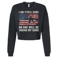 I'm 1776 Sure No One Is Taking My Guns AR15 USA Flag BACK Cropped Pullover Crew