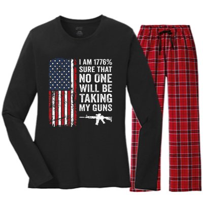 IM 1776 Sure No One Is Taking My Guns Usa Flag Pro Gun Women's Long Sleeve Flannel Pajama Set 