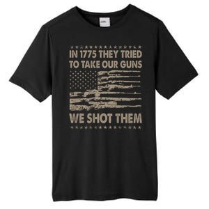 In 1775 They Tried To Take Our Guns We Shot Them (On Back) Tall Fusion ChromaSoft Performance T-Shirt