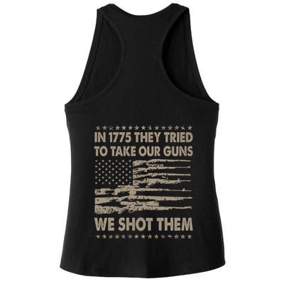 In 1775 They Tried To Take Our Guns We Shot Them (On Back) Ladies PosiCharge Tri-Blend Wicking Tank