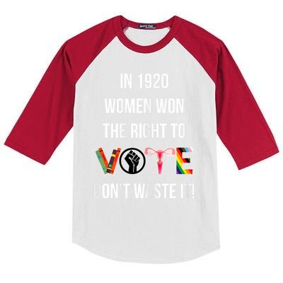 In 1920 Women Won The Right To Vote Don’T Waste It Kids Colorblock Raglan Jersey