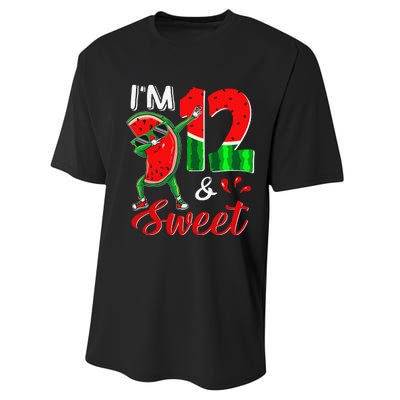 I'm 12 Years Old & Sweet Dabbing Watermelon 12th Birthday Performance Sprint T-Shirt