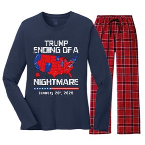 Inauguration 2025 Ending Of A Nightmare Trump 47th President Women's Long Sleeve Flannel Pajama Set 