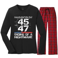 Inauguration 2025 Ending Of A Nightmare Trump 47th President Women's Long Sleeve Flannel Pajama Set 