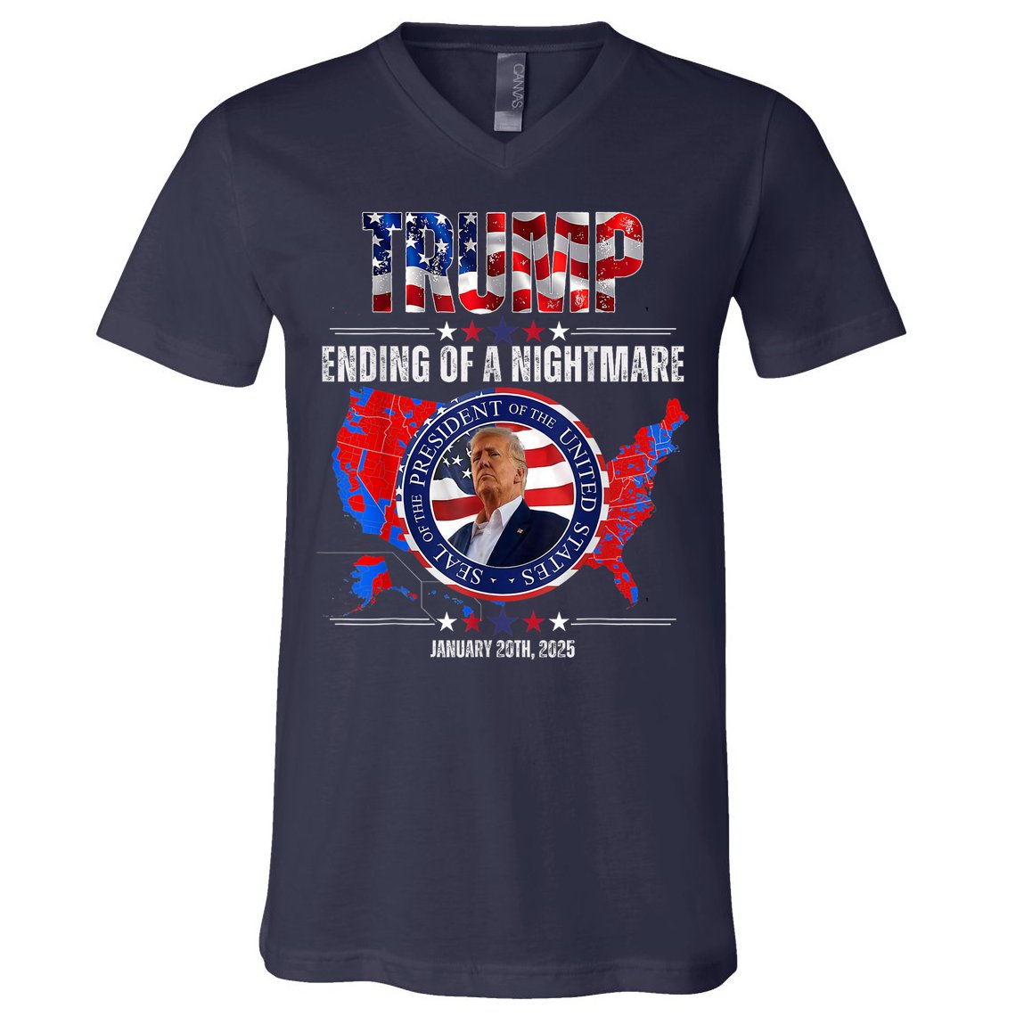 Inauguration 2025 Ending Of A Nightmare President Donald J Trump V-Neck T-Shirt