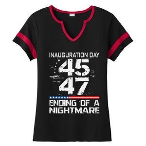 Inauguration 2025 Ending Of A Nightmare Trump 47th President (3) Ladies Halftime Notch Neck Tee