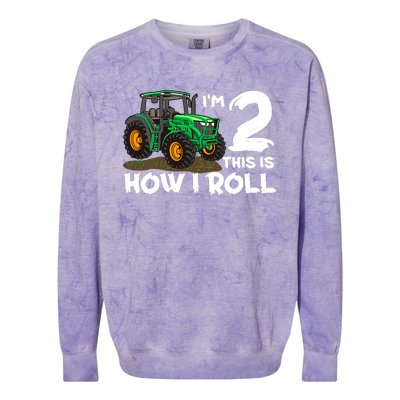 IM 2 This Is How I Roll Tractor 2 Year Old Birthday Farming Colorblast Crewneck Sweatshirt