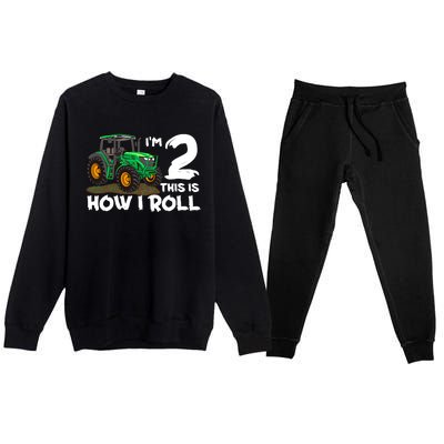 IM 2 This Is How I Roll Tractor 2 Year Old Birthday Farming Premium Crewneck Sweatsuit Set