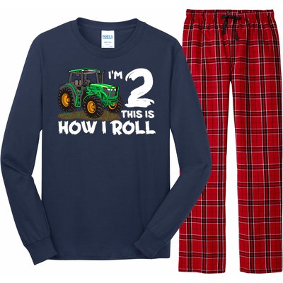 IM 2 This Is How I Roll Tractor 2 Year Old Birthday Farming Long Sleeve Pajama Set