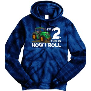 IM 2 This Is How I Roll Tractor 2 Year Old Birthday Farming Tie Dye Hoodie