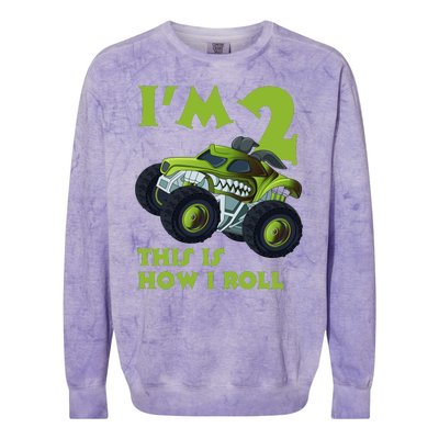 I'm 2 This Is How I Roll Monster Truck Colorblast Crewneck Sweatshirt