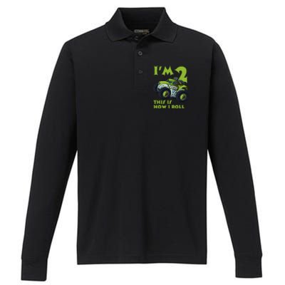 I'm 2 This Is How I Roll Monster Truck Performance Long Sleeve Polo