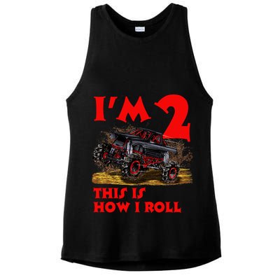 I'm 2 Two This Is How I Roll Monster Truck 2nd Birthday Ladies PosiCharge Tri-Blend Wicking Tank