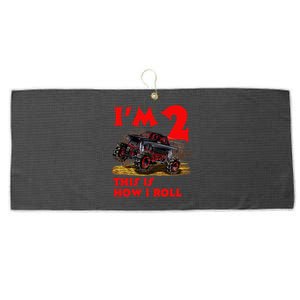 I'm 2 Two This Is How I Roll Monster Truck 2nd Birthday Large Microfiber Waffle Golf Towel