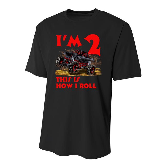 I'm 2 Two This Is How I Roll Monster Truck 2nd Birthday Youth Performance Sprint T-Shirt