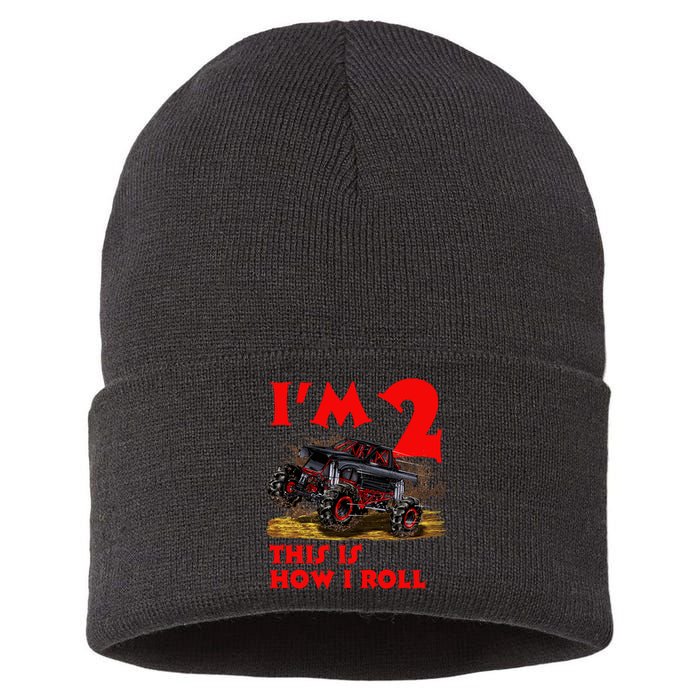 I'm 2 Two This Is How I Roll Monster Truck 2nd Birthday Sustainable Knit Beanie