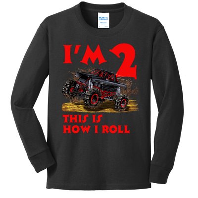 I'm 2 Two This Is How I Roll Monster Truck 2nd Birthday Kids Long Sleeve Shirt