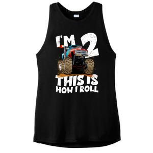 I'm 2 Two This Is How I Roll Monster Truck 2nd Birthday Ladies PosiCharge Tri-Blend Wicking Tank