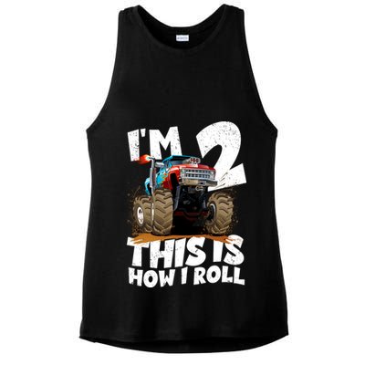 I'm 2 Two This Is How I Roll Monster Truck 2nd Birthday Ladies PosiCharge Tri-Blend Wicking Tank